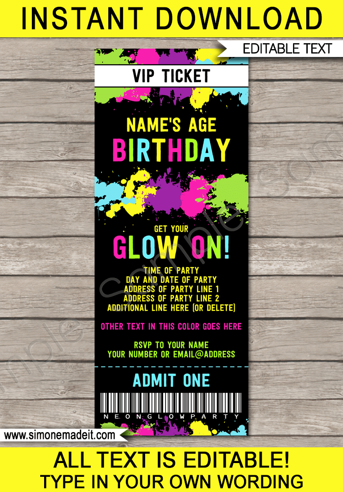 Glow Party Invitation Template Free Printable Word Searches
