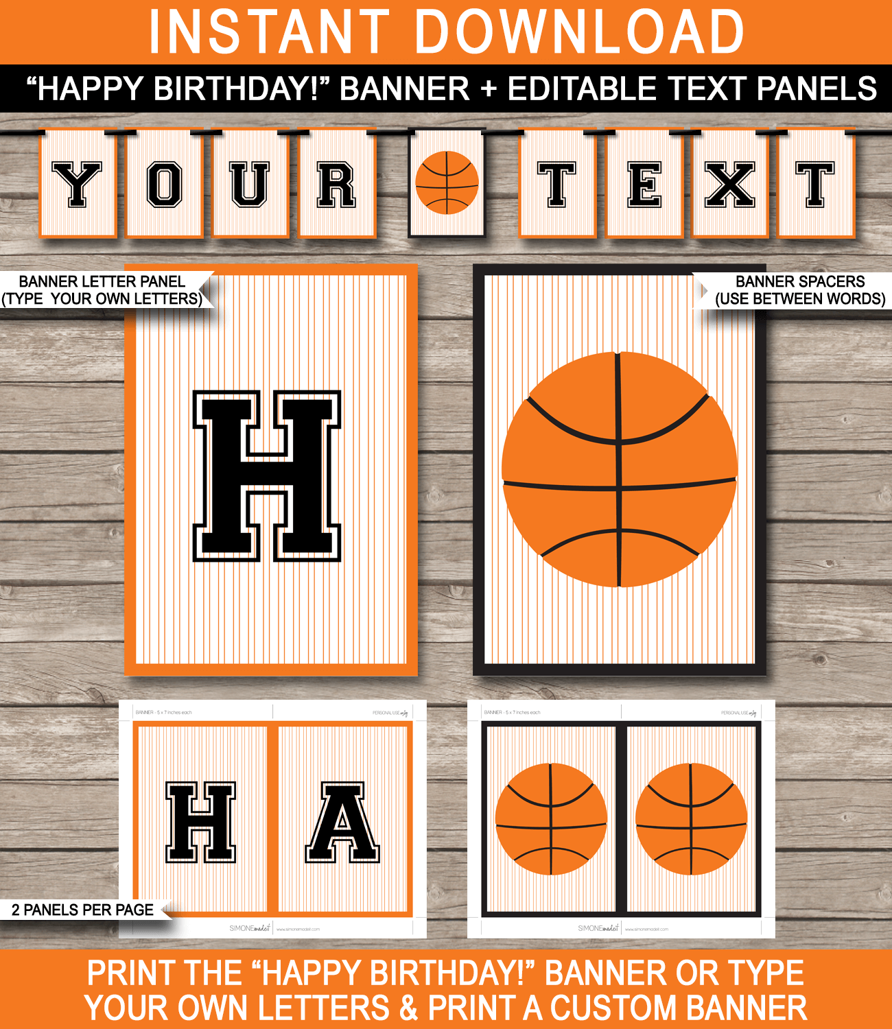 basketball party banner template birthday banner editable bunting