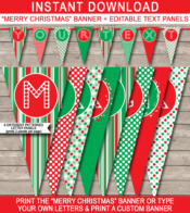 Christmas Pennant Banner Template | Printable Merry Christmas Banner