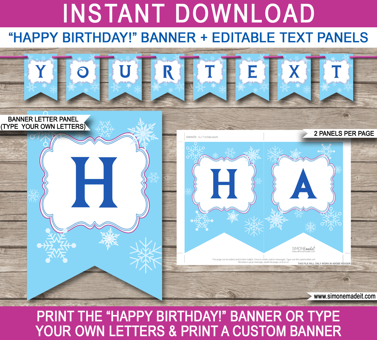 Frozen Party Banner Template Birthday Banner Editable Bunting