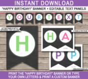 Chalkboard Party Banner Template | Birthday Bunting | Editable text