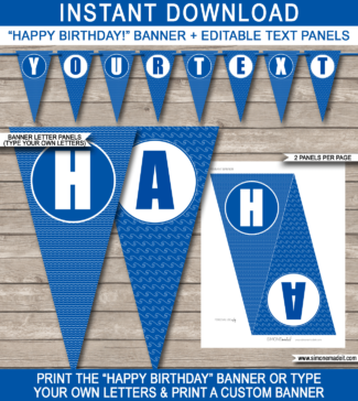 Pool Party Banner Template | Happy Birthday Pennant Banner | Bunting