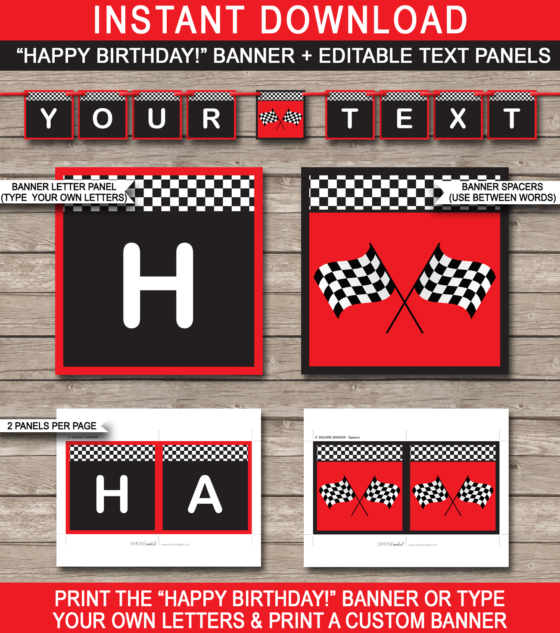 Race Car Party Banner Template Birthday Banner Editable Bunting