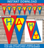 Superhero Party Banner Template | Printable Birthday Pennant Banner