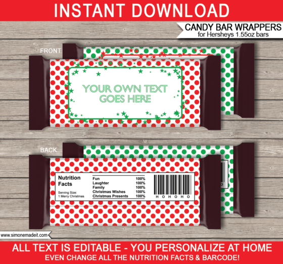 free happy holiday hershey bar wrapper template