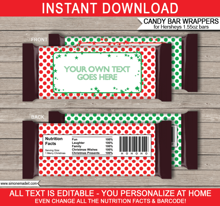 Christmas Hershey Candy Bar Wrappers Template | Personalized Candy Bars