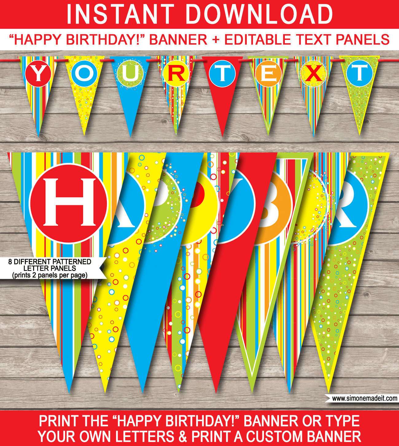 Colorful Pennant Banner Template Happy Birthday Bunting