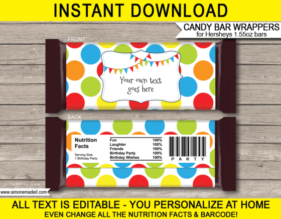 Polkadot Hershey Candy Bar Wrappers | Personalized Candy Bars