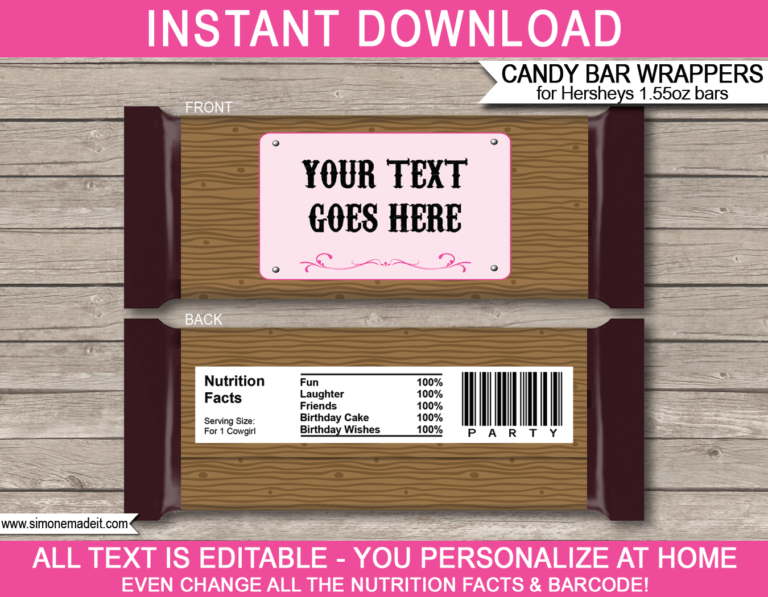 Cowgirl Hershey Candy Bar Wrappers | Personalized Candy Bars