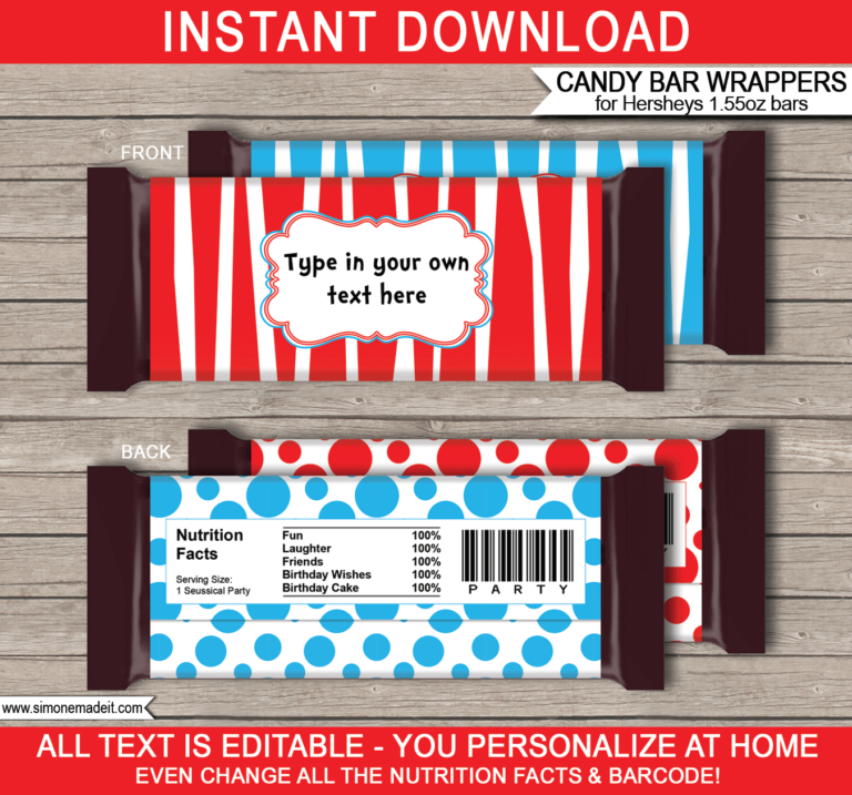 Dr Seuss Hershey Candy Bar Wrappers | Personalized Candy Bars