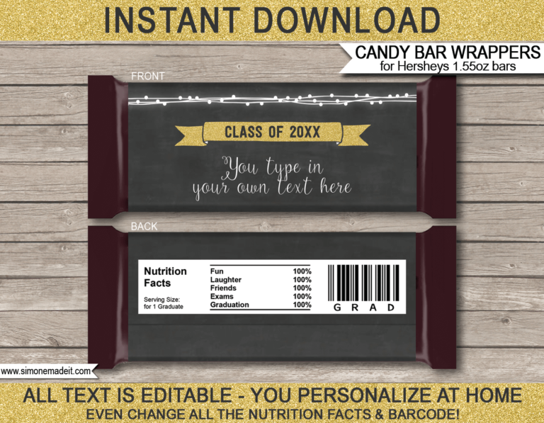 free template hershey bar wrapper graduation for her
