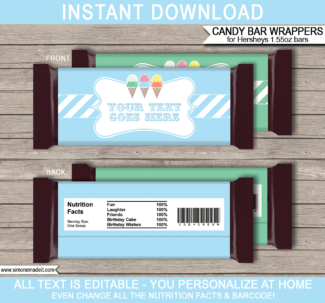 Ice Cream Party Hershey Candy Bar Wrappers | Personalized Candy Bars