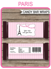 Paris Hershey Candy Bar Wrappers | Birthday Party Favors | Personalized Candy Bars | Editable Template | INSTANT DOWNLOAD $3.00 via simonemadeit.com