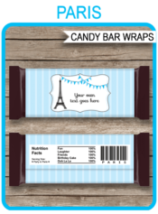 Blue Paris Party Hershey Candy Bar Wrappers | Birthday Party Favors | Personalized Candy Bars | Editable Template | INSTANT DOWNLOAD $3.00 via simonemadeit.com