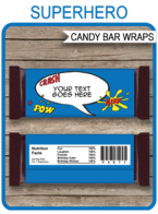 Superhero Hershey Candy Bar Wrappers template – blue