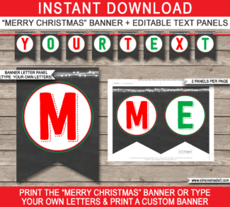 Chalkboard Christmas Pennant Banner Template | Editable Bunting