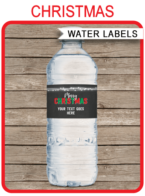 Christmas Stripes Water Bottle Label Template