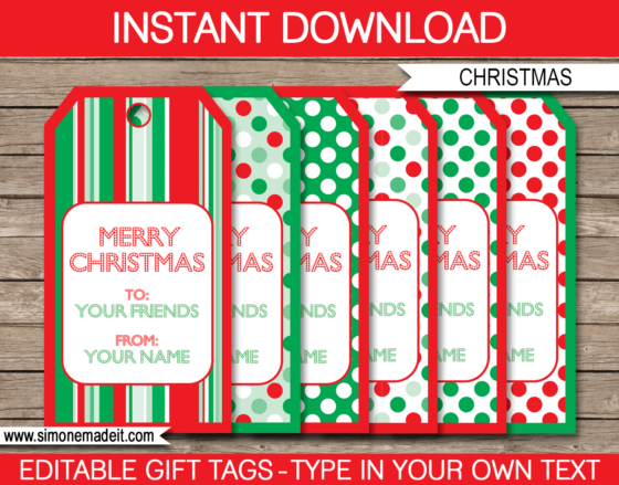 Christmas Printable Gift Tags Template | Editable Text