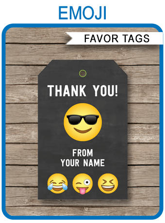 Emoji Theme Party Favor Tags Template for Boys | Thank You Tags