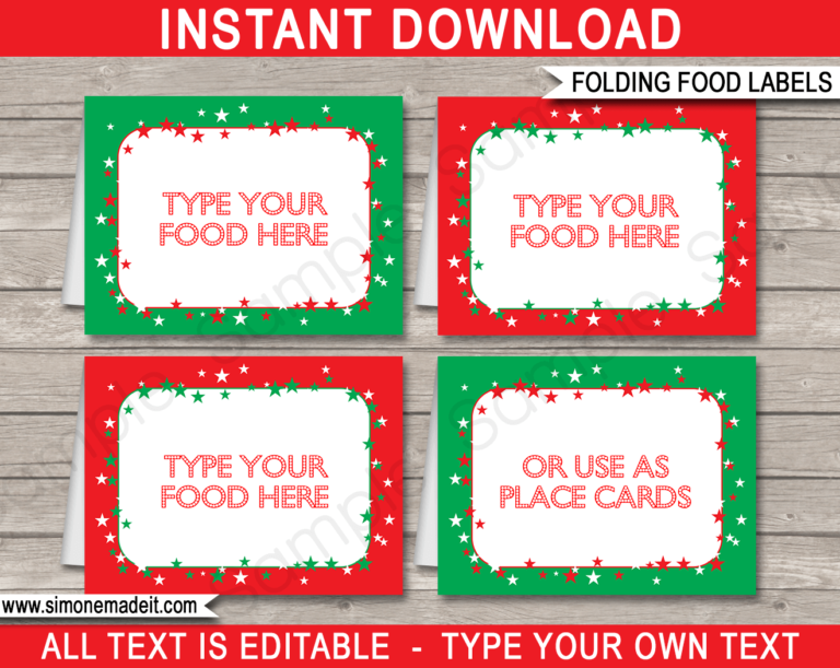 Christmas Party Food Labels | Place Cards | Christmas Decorations