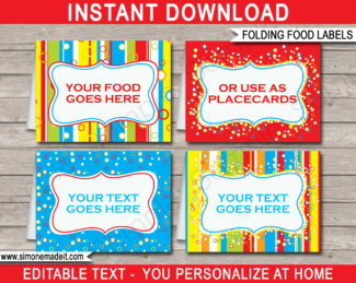 Colorful Food Labels | Place Cards | Printable Birthday Party Decorations