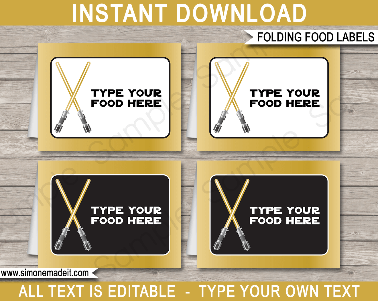 Gold Star Wars Food Labels Template Place Cards Birthday Party
