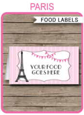 Paris Party Food Labels | Food Buffet Cards | Place Cards |Printable Party Decorations | DIY Editable template | $3.00 Instant Download via simonemadeit.com