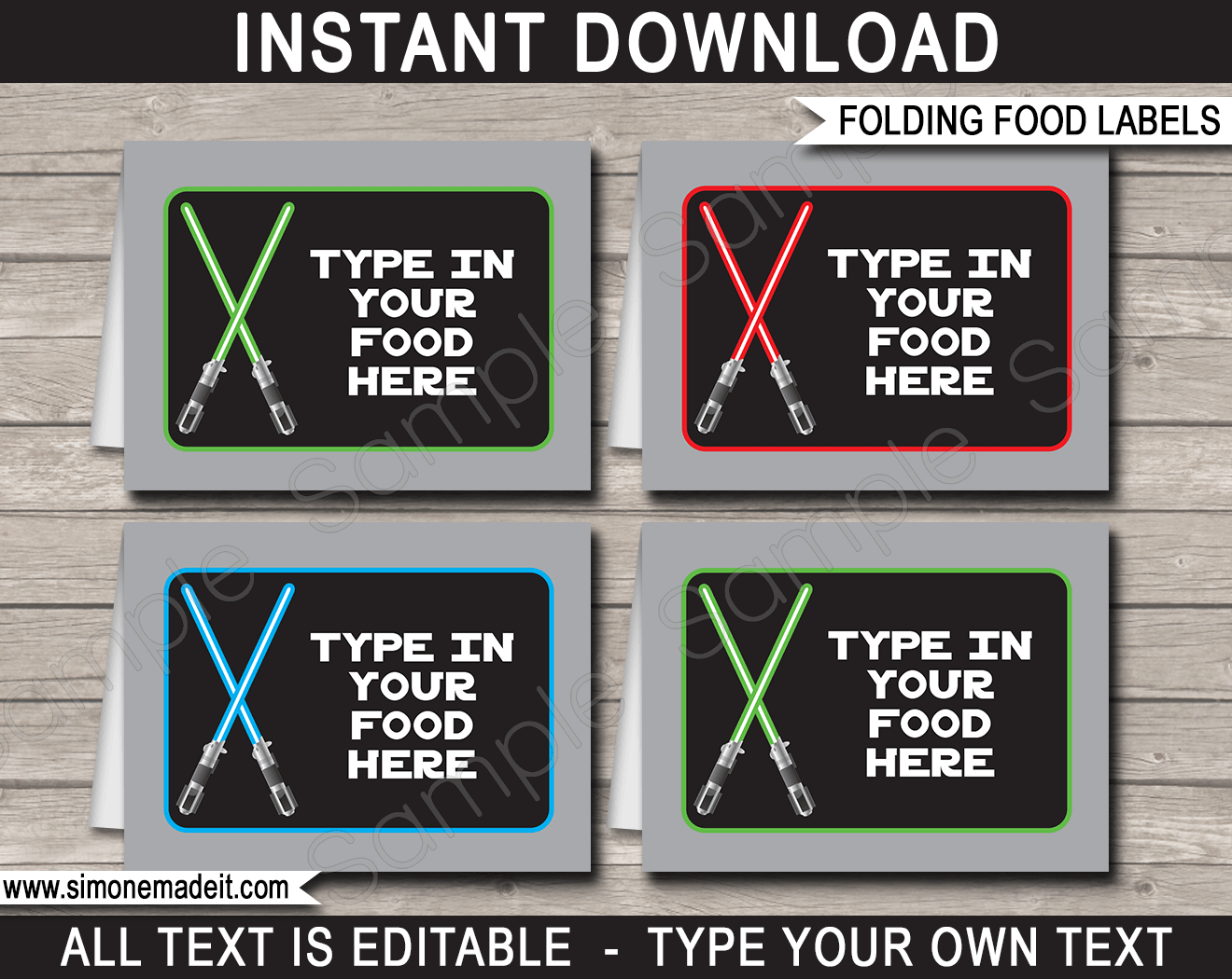 Star Wars Party Food Labels Place Cards Birthday Party