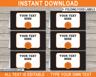 Basketball Party Food Labels Template | Place Cards | Party Decorations