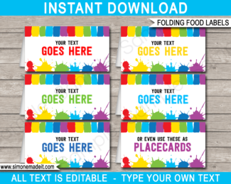 Art Party Food Labels Template | Place Cards | Paint Theme Birthday Party