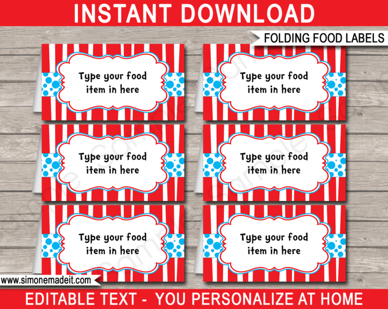 Dr Seuss Party Food Labels | Place Cards | Dr Seuss Theme Party