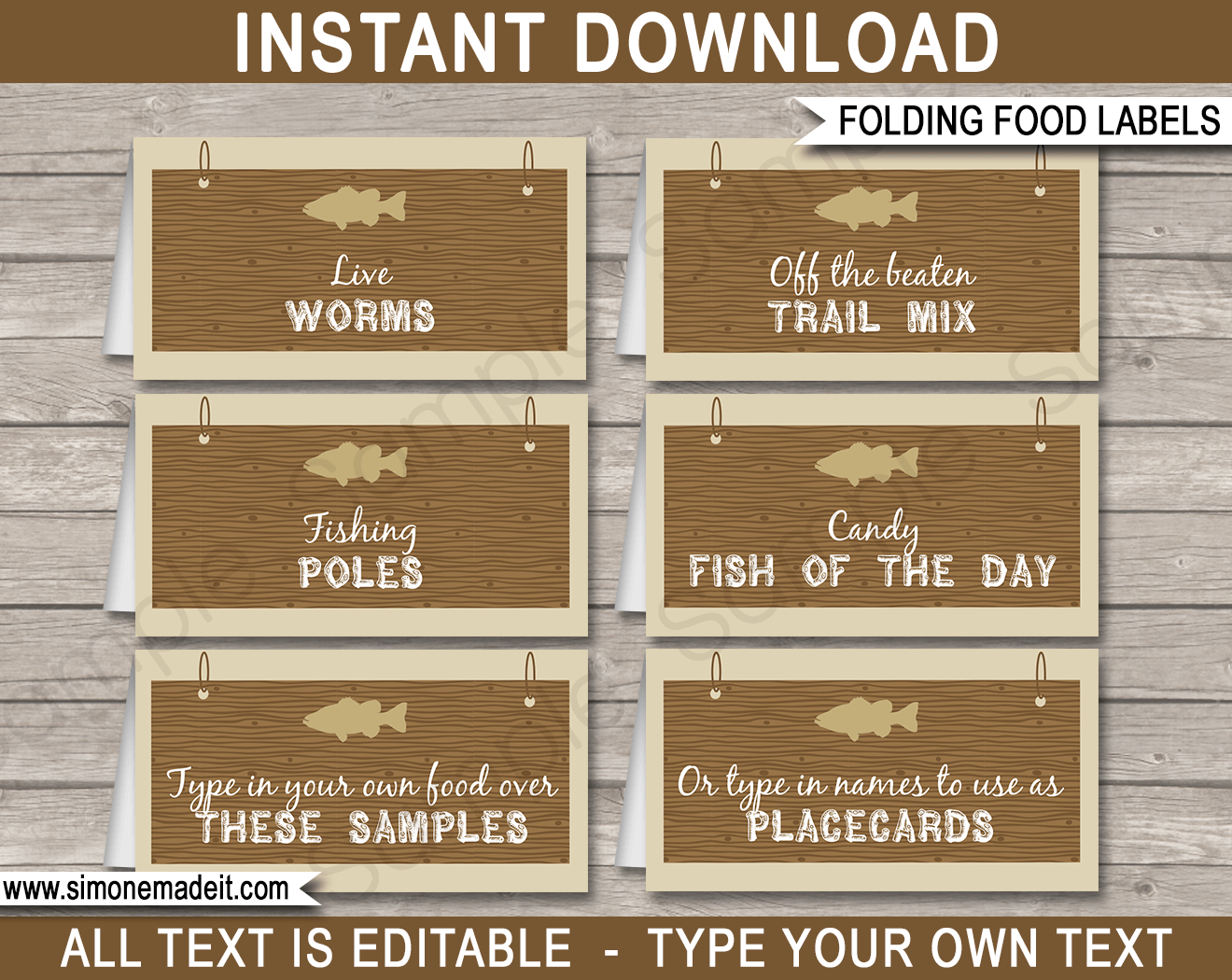 Fishing Party Food Labels, Place Cards