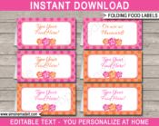 Hawaiian Luau Party Food Labels Template | Printable Place Cards