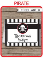 Printable Pirate Food Labels | Food Buffet Tags | Tent Cards | Place Cards | Pirate Theme Birthday Party Decorations | DIY Editable Template | Instant Download via simonemadeit.com