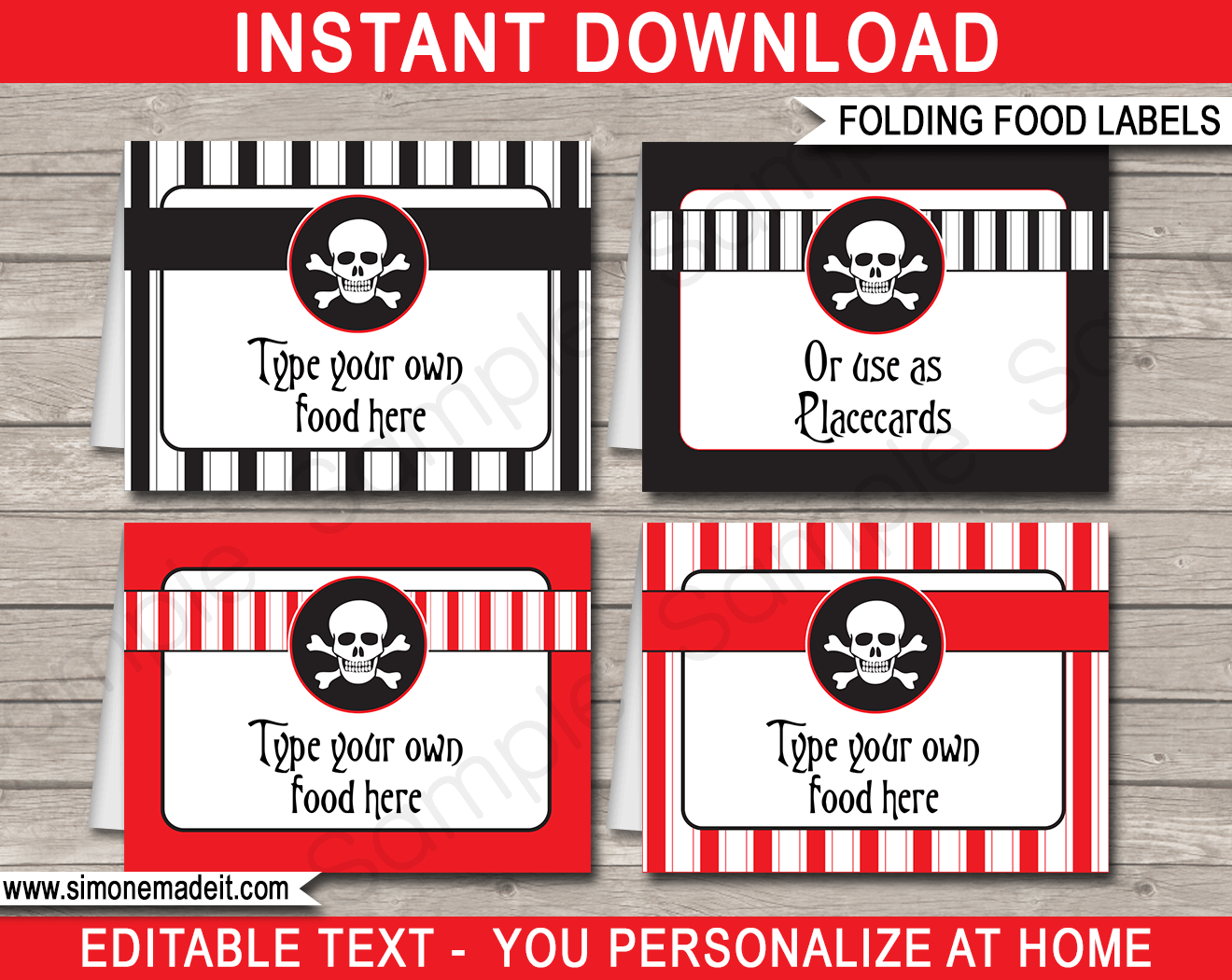 Printable Pirate Food Labels Place Cards Pirate Theme Birthday Party