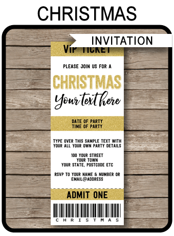 Printable Gold Christmas Party Invitations Template | Xmas Party Invites