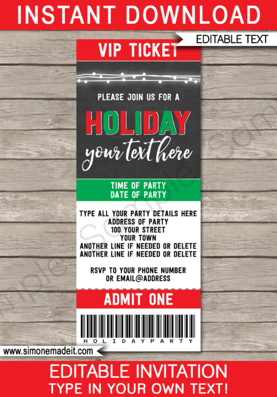 Printable Holiday Party Ticket Invitations | Printable Christmas Invites