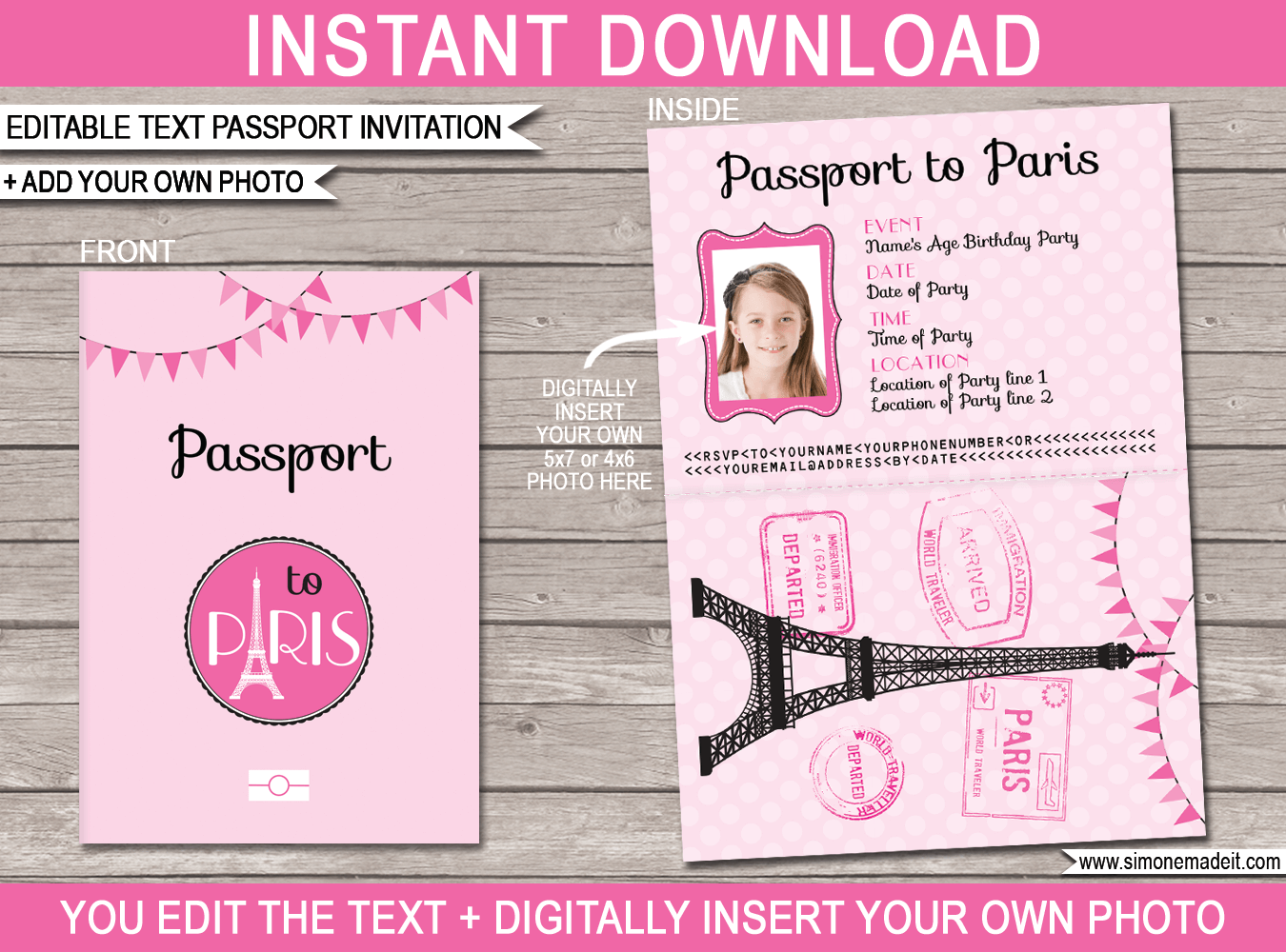 Paris Passport Invitation Template With Photo Paris Birthday Party