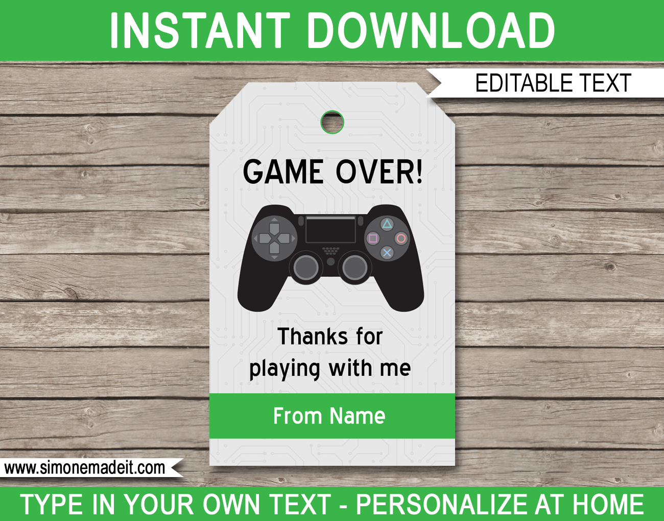 Gamer Birthday Party Favor Tag Digital Template Online Gaming 