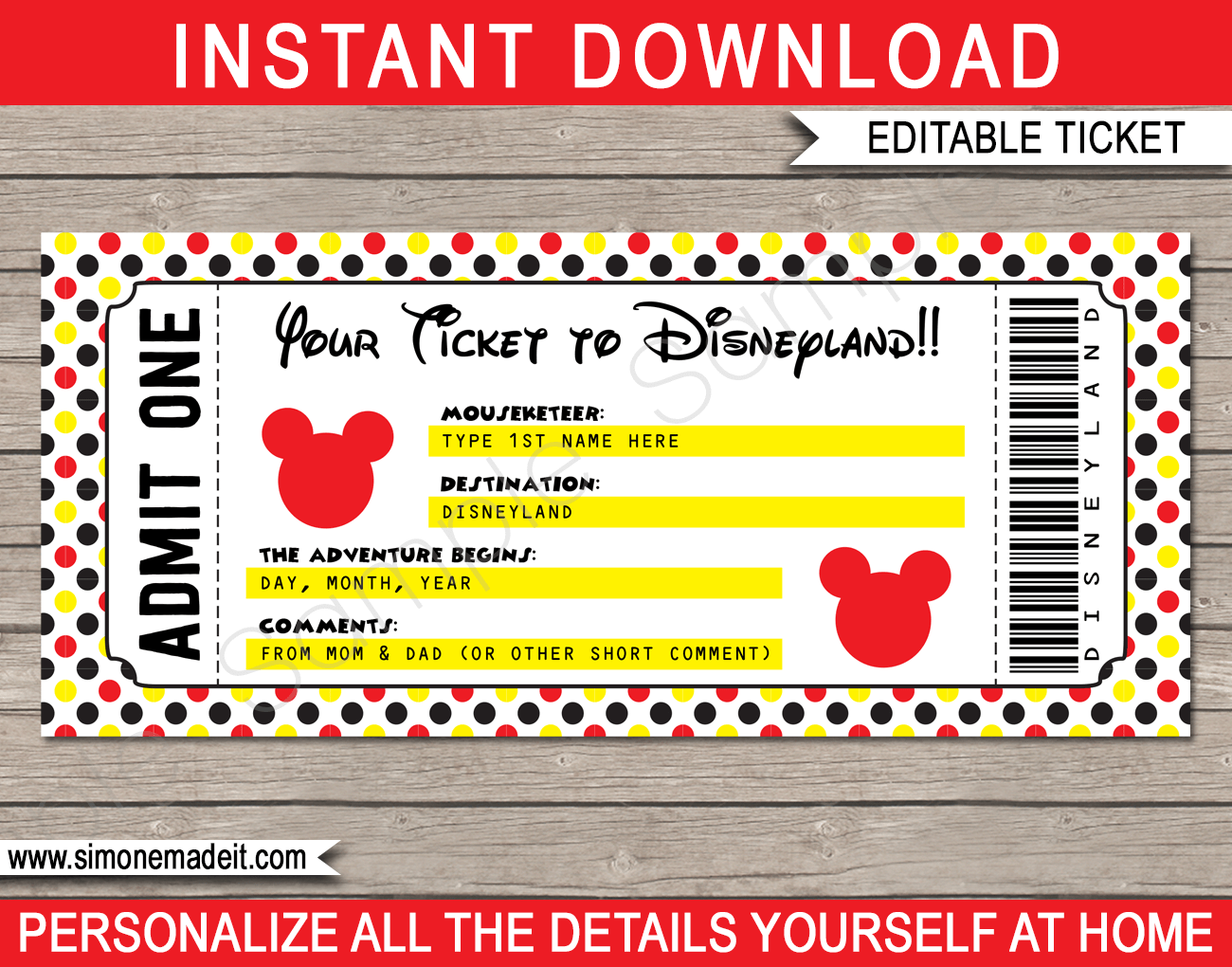 Free Printable Disneyland Tickets Templates Printable Download