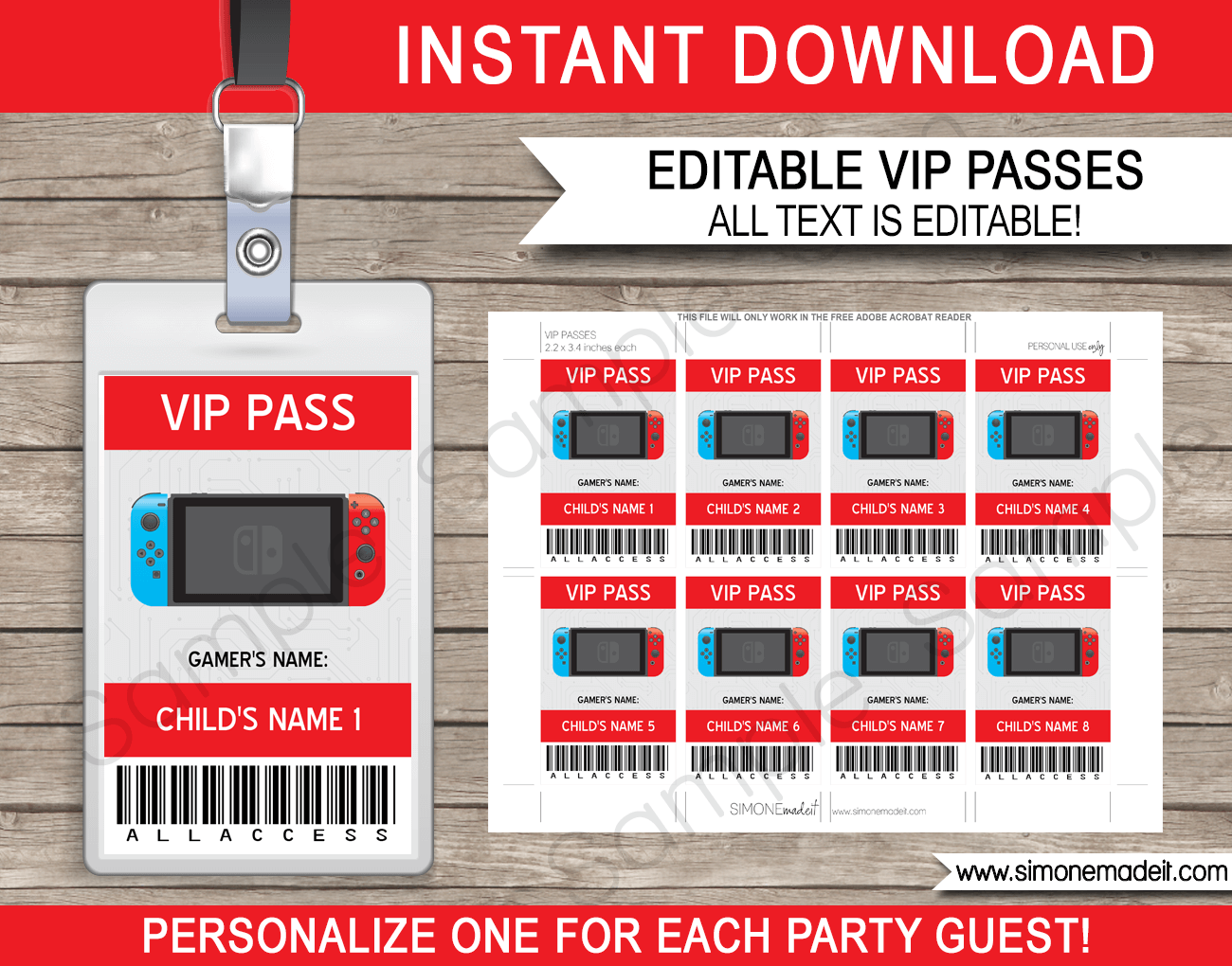 Switch Party Passes | Game Birthday Party Printables