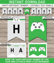 Xbox Party Pennant Banner Template | Video Game Happy Birthday