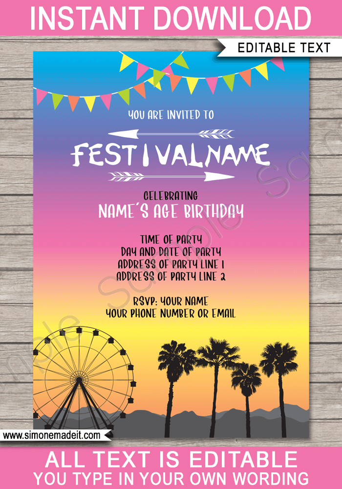 Festival Party Invitations Template Printable Coachella Inspired Invite