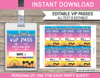 Printable Coachella Party VIP Passes | Festival Birthday Party