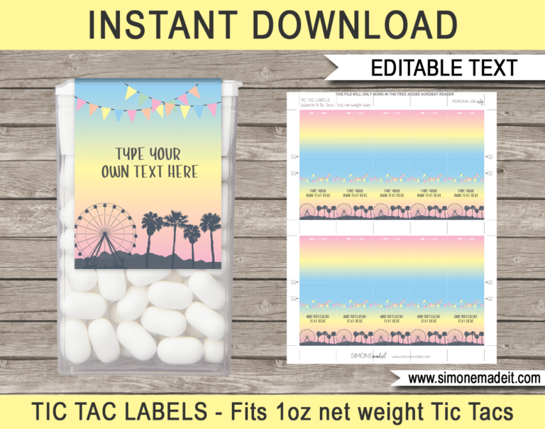 Coachella Themed Party Tic Tac labels | Birthday Party Favors