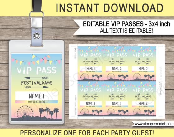 Coachella Themed Party VIP Passes | Festival Birthday Party