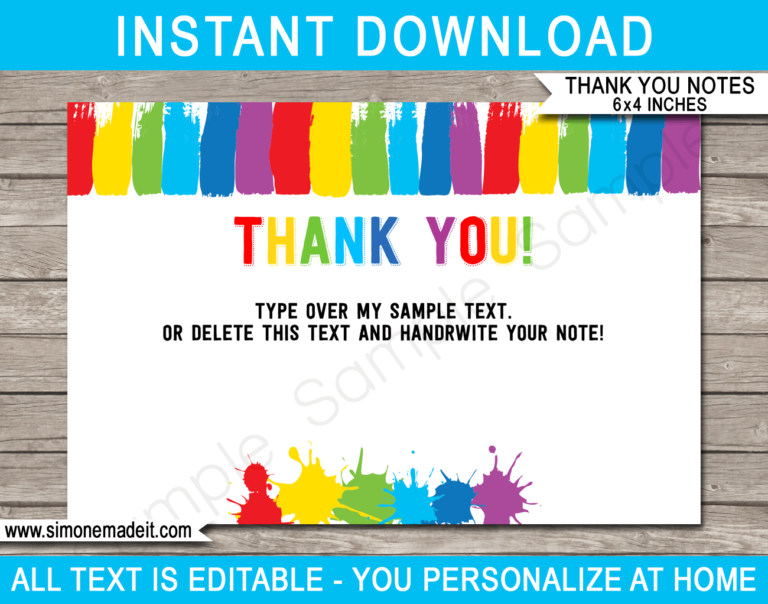 Printable Art Party Thank You Cards | Paint Birthday Party Favor Tags