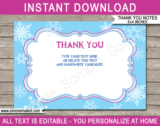 Printable Frozen Party Thank You Cards | Frozen Birthday Party Theme