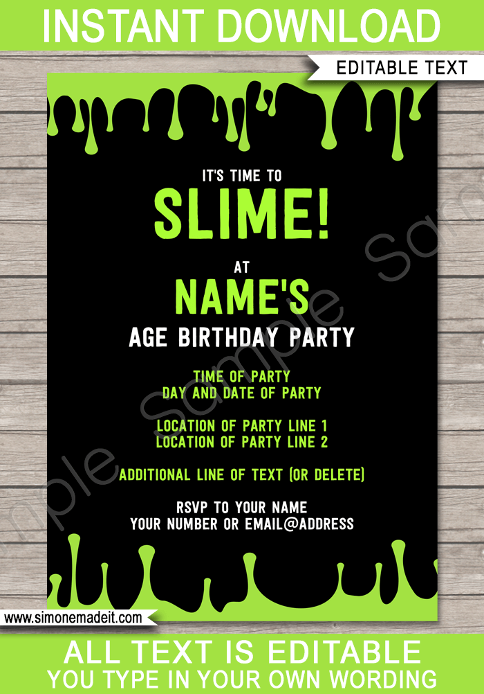 Slime Theme Birthday Party Printables  Slime Decorations & Invitations  Templates