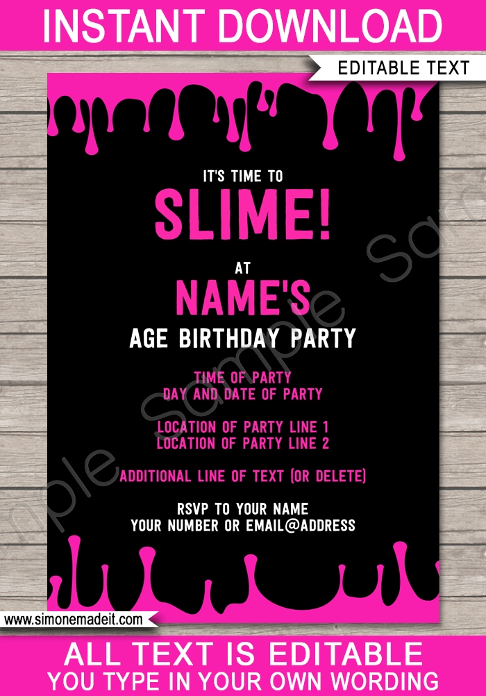 Slime Birthday Party Invites Template Printable Slime Party Invitations